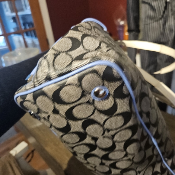 Coach Signature Stripe Coated Canvas Large Shoulder Bag - Picture 8 of 13